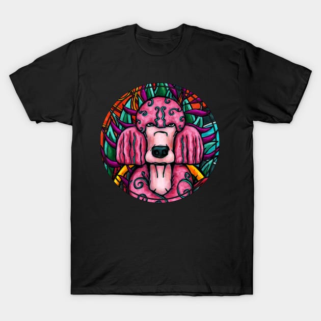 Fluffy pink poodle portrait with bright colors T-Shirt by NadiaChevrel